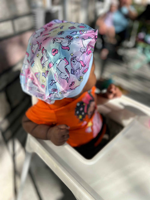 CHILDREN'S SATIN NIGHTCAP FOR SLEEPING - Bleu rose