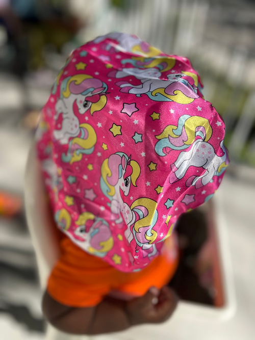 CHILDREN'S SATIN NIGHTCAP FOR SLEEPING - Fushia