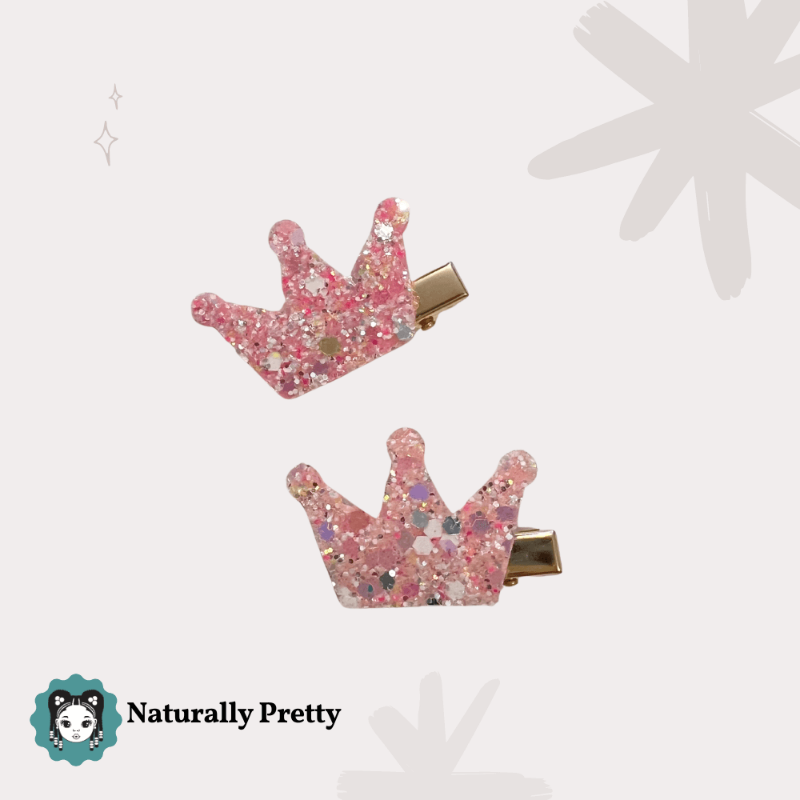 Barrette couronne rose pailletée pour enfant – Accessoire cheveux Naturally Pretty