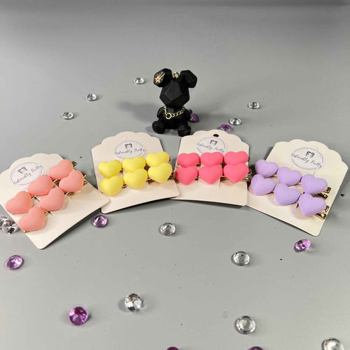 2 LITTLE GIRL HAIR CLIPS - 3 PASTEL COLOR HEARTS
