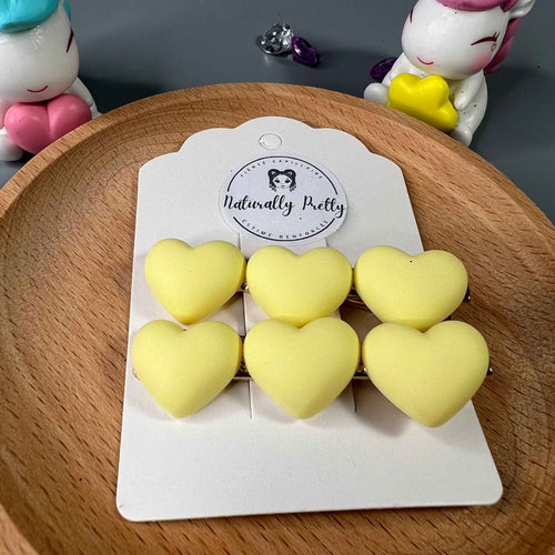 2 BARRETTES CHEVEUX PETITE FILLE - 3 COEURS COULEURS PASTELS - Jaune