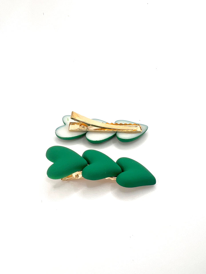 2 BARRETTES CHEVEUX PETITE FILLE - 3 COEURS COULEURS VERTE Naturally Pretty