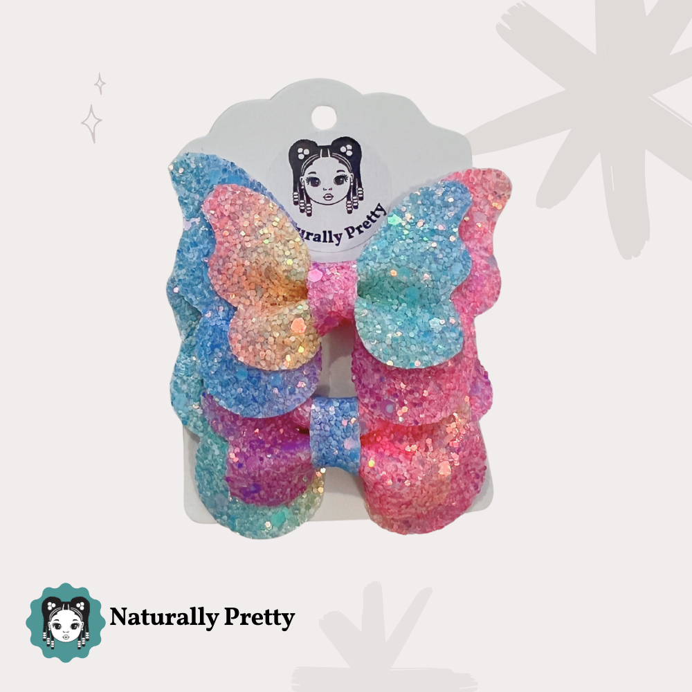 Barrettes papillon multicolores pailletées pour enfant – Accessoire Cheveux féerique Naturally Pretty