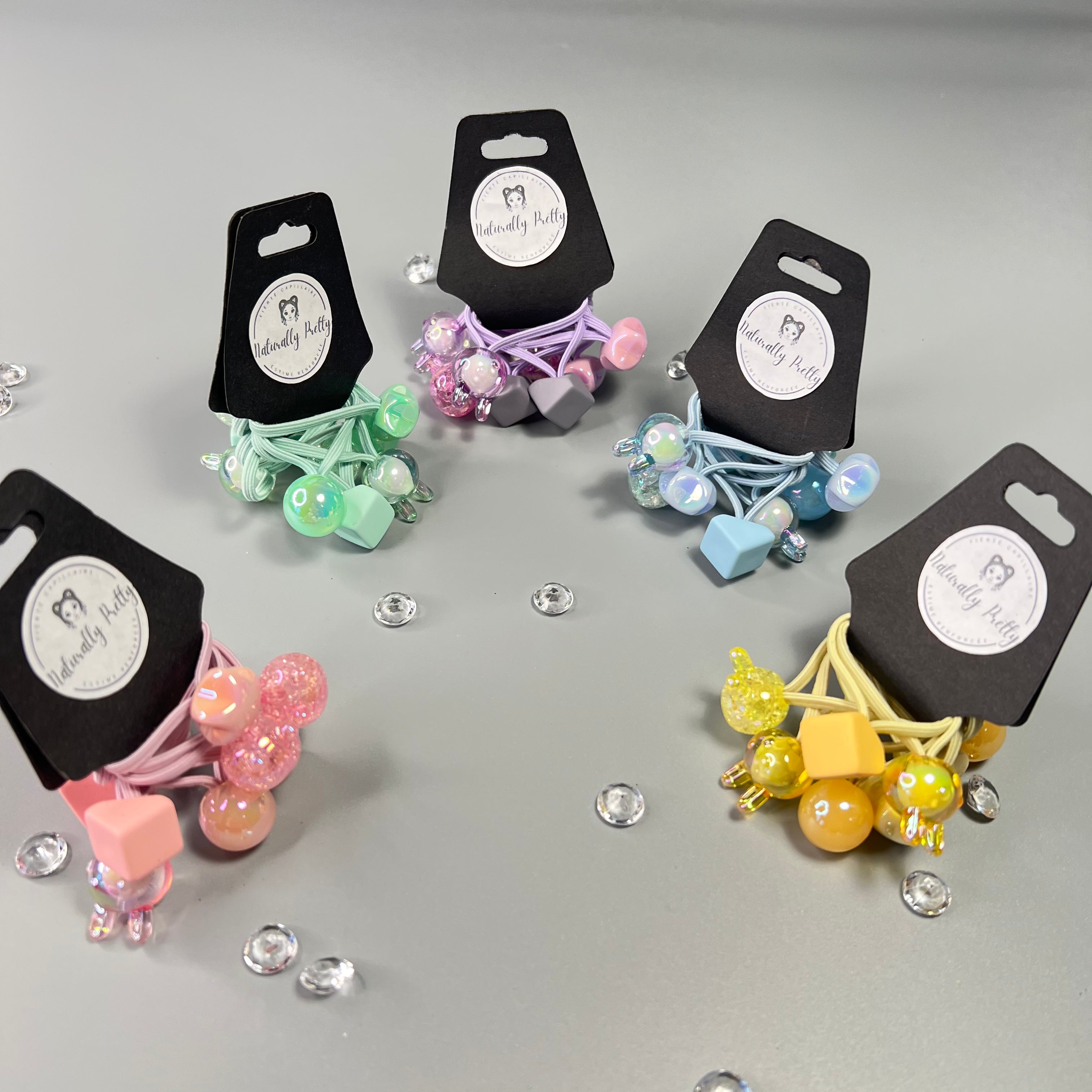 LOT DE 10 ÉLASTIQUES EN TISSUS POUR CHEVEUX 3CM FIGURINES Naturally Pretty