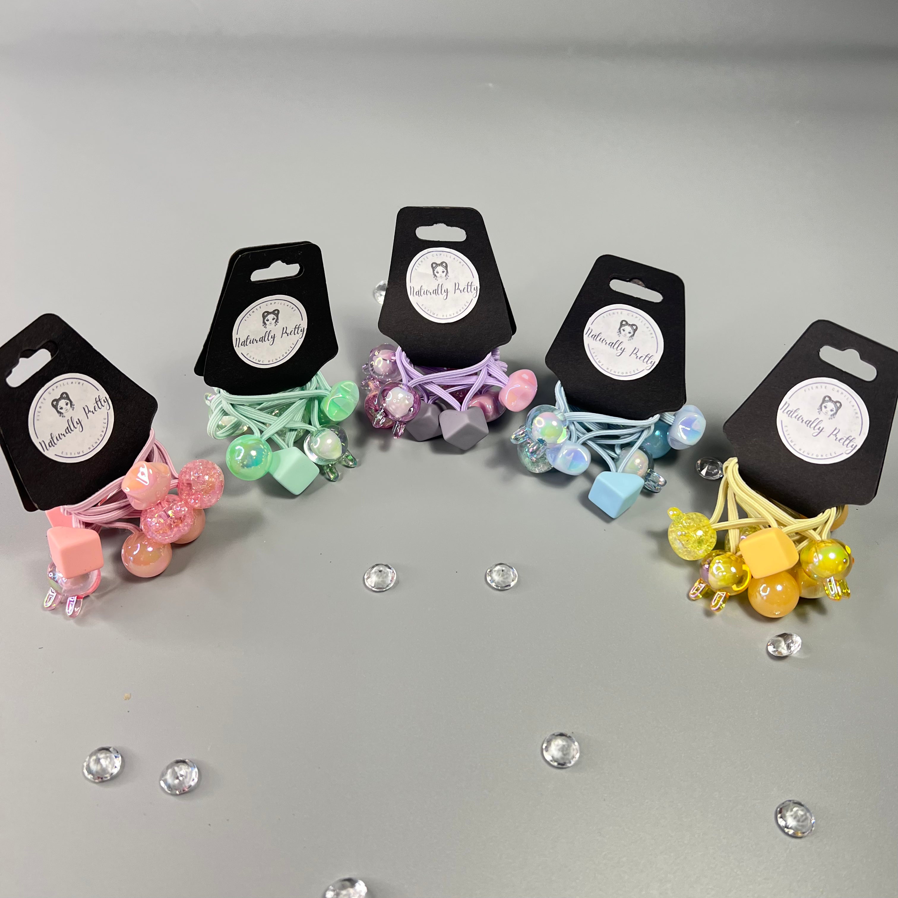 LOT DE 10 ÉLASTIQUES EN TISSUS POUR CHEVEUX 3CM FIGURINES Naturally Pretty