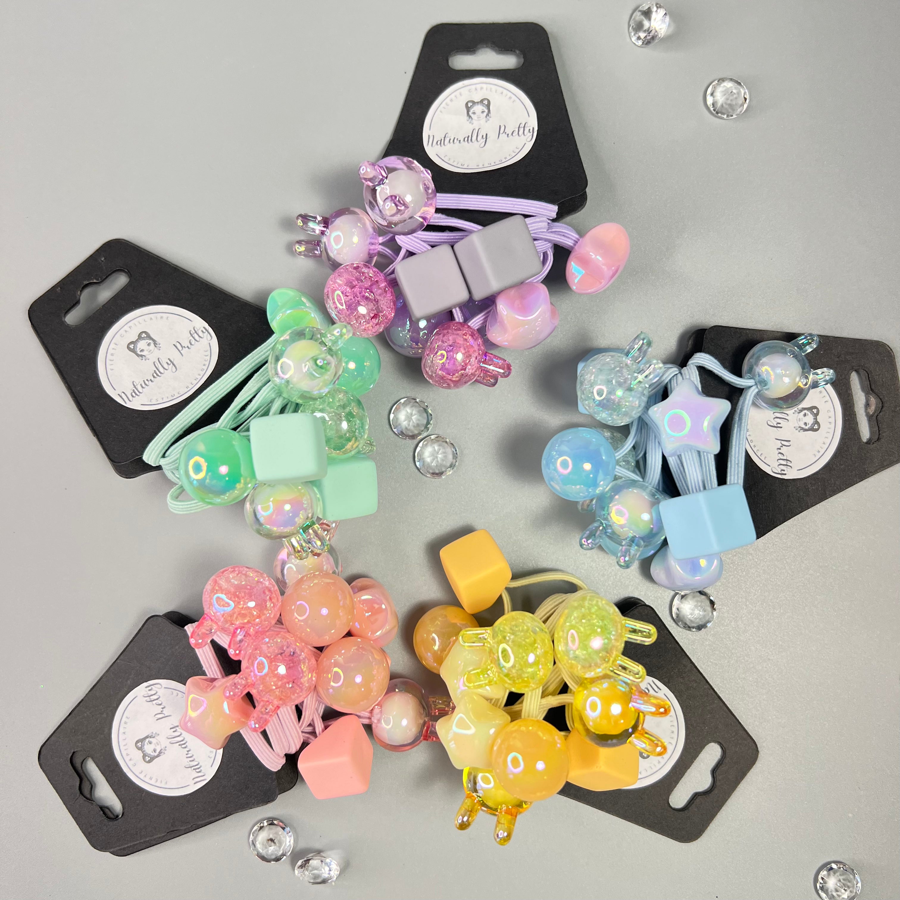 LOT DE 10 ÉLASTIQUES EN TISSUS POUR CHEVEUX 3CM FIGURINES Naturally Pretty