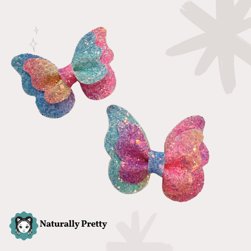 Barrettes papillon multicolores pailletées pour enfant – Accessoire féerique Naturally Pretty