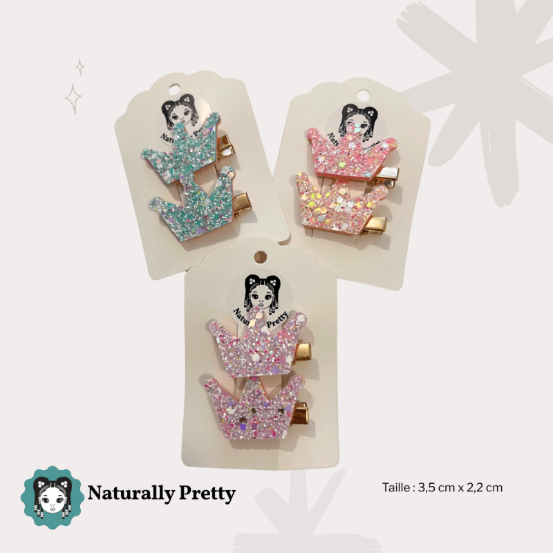 Ensemble de barrettes couronne pailletées rose, bleu et mauve pour enfant – Naturally Pretty