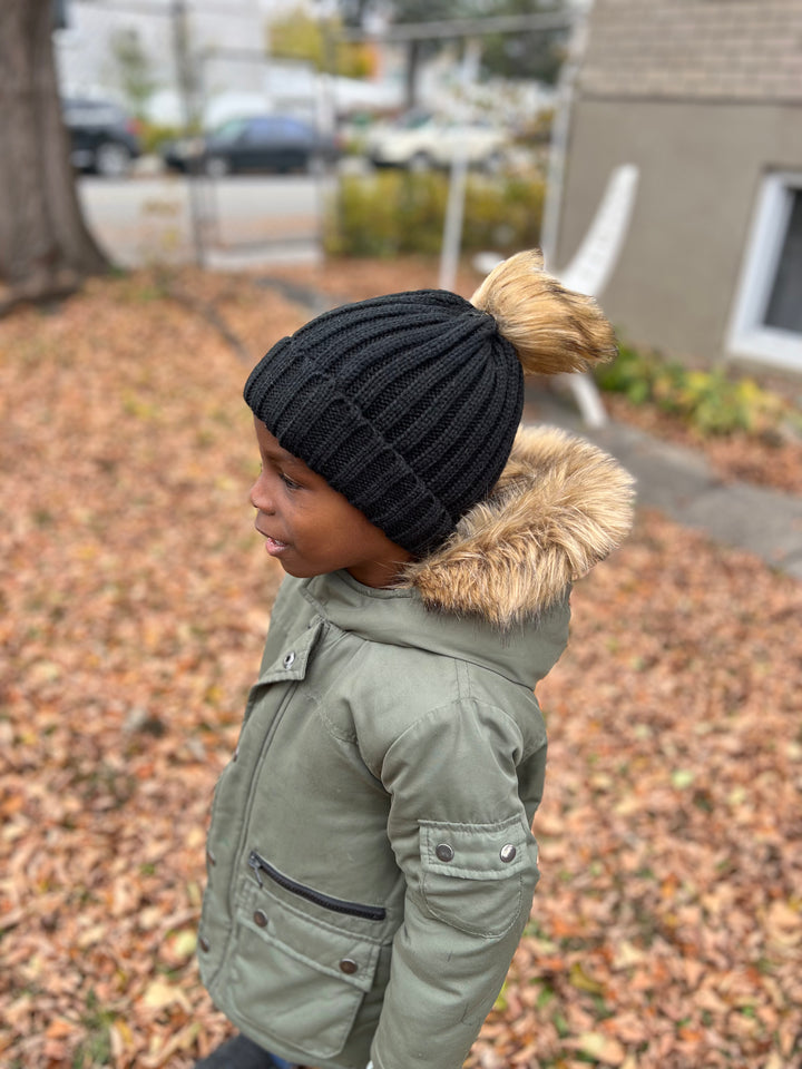 Bonnet d'hiver doublé satin pour protection cheveux texturés enfant