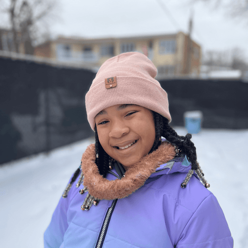 Bonnet d’hiver fille doublé en satin – Cheveux texturés - Rose clair
