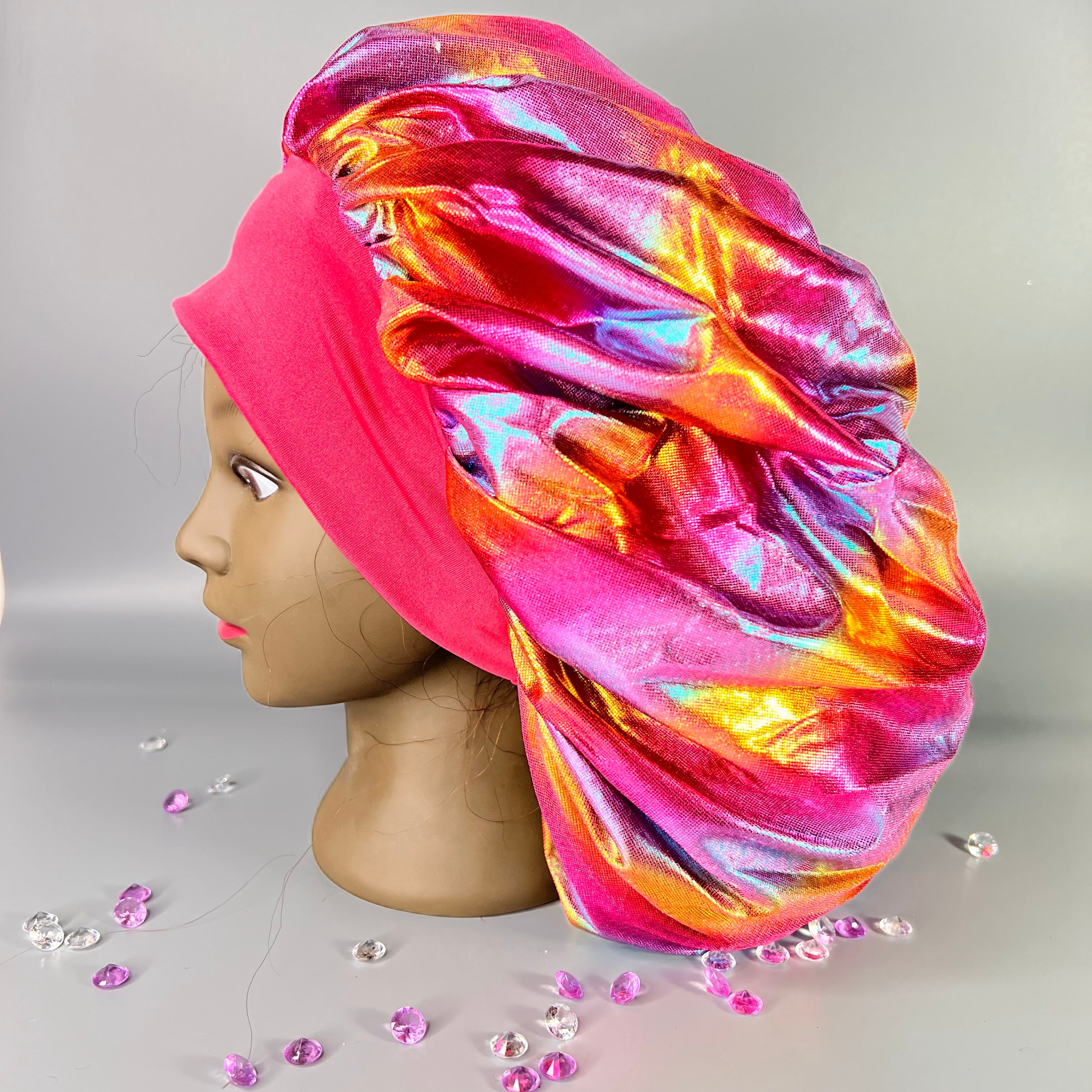 Bonnet en satin XL pour cheveux bouclés, parfait pour la nuit