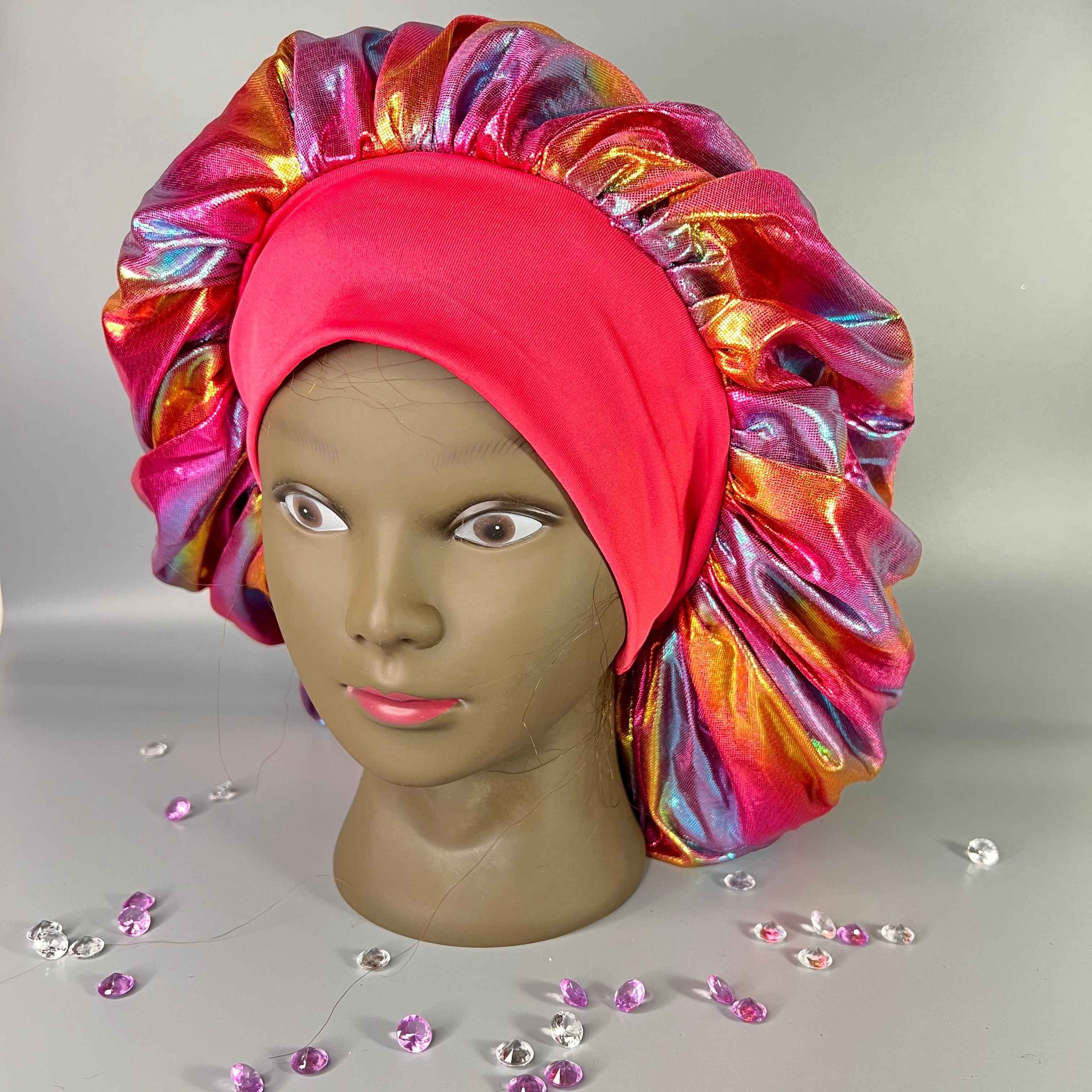 Bonnet de nuit large en satin pour cheveux bouclés volumineux