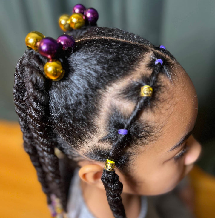 Élastique noir décoratif avec 6 boules dorées métalliques brillantes pour coiffures cheveux texturés enfant