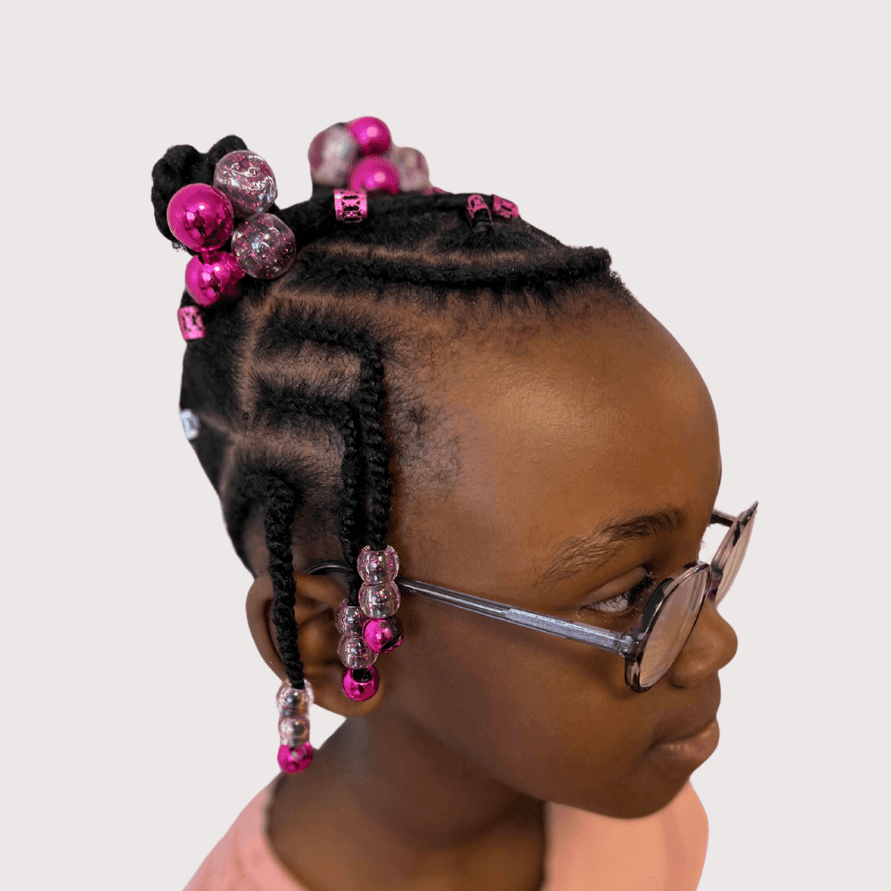 Élastiques à boules roses brillantes pour coiffure enfant – vue 5