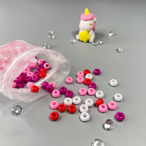 150 PETITES PERLES POUR CHEVEUX MÉLANGE DE ROSES-VIOLETTES- BLANCHES