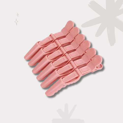 6 pinces crocodile pour séparer les cheveux - Rose